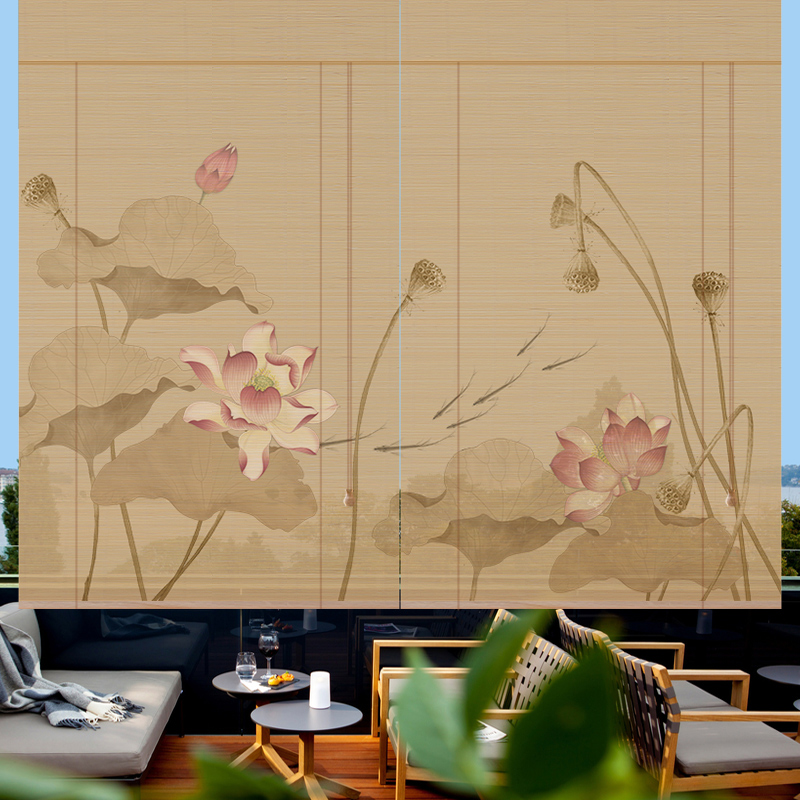 窗帘卷帘竹帘子门帘隔断阳台客厅茶室中式日式遮光遮阳山水画 图案12