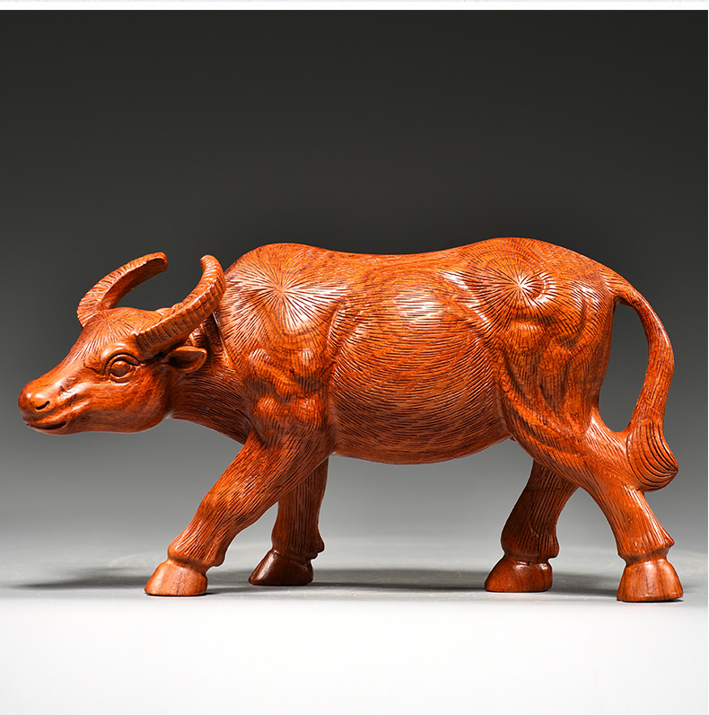 友漾花梨木雕牛摆件牛气冲天实木水牛工艺品十二生肖动物客厅开业送礼