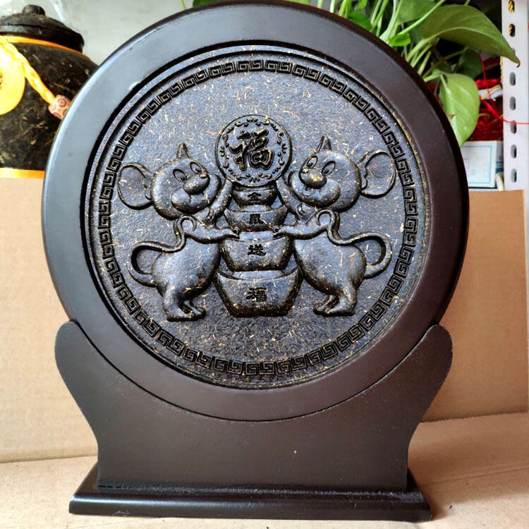 普洱茶生茶饼进宝茶雕摆件云南茶叶压制24cm茶马福工艺礼品茶马到成功