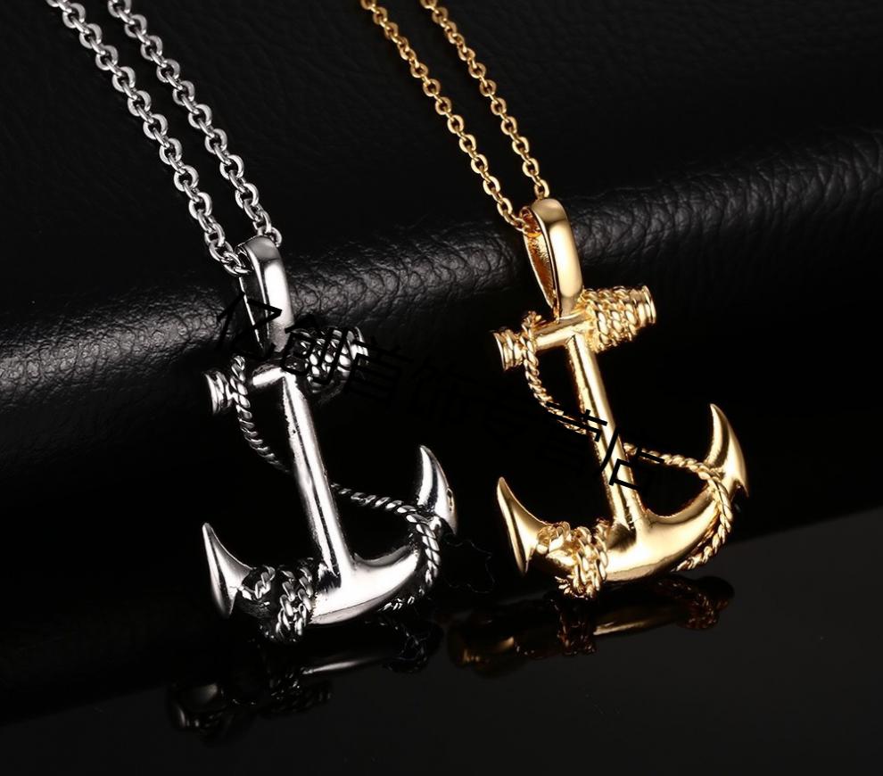亿贝琳2020欧美饰品加勒比海盗船锚项链复古男士不锈钢项链个性金色送
