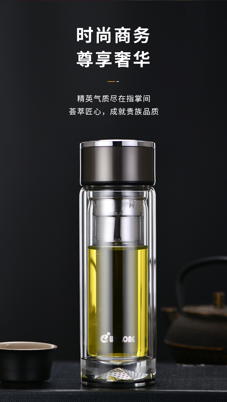 卧龙双层玻璃杯卧龙双层玻璃杯礼品杯办公商务泡茶杯礼盒装加厚耐热防