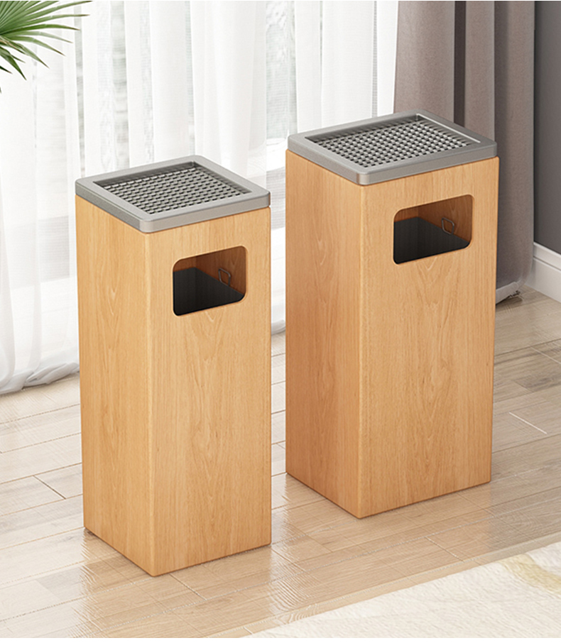 酒店垃圾桶大堂立式大号带烟灰缸木质写字楼电梯口垃圾箱正方形胡桃色