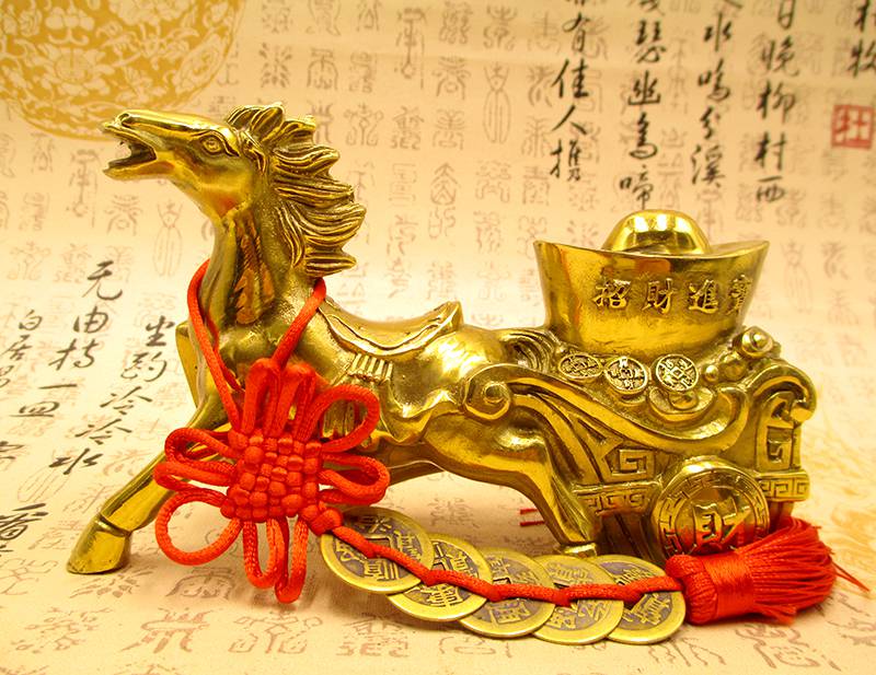 腾圣 马拉元宝摆件 铜马拉元宝摆件马拉车工艺品马上发财有钱家居办公