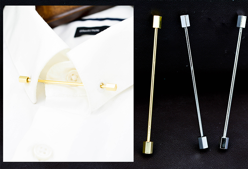 西装领扣 双头螺旋扣一字插针胸针领带针配饰时尚男士西装别针衬衫