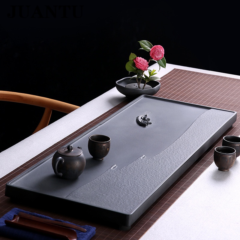 juantu乌金石茶盘中式创意功夫茶具石材茶盘禅意石茶台刻字茶具60253