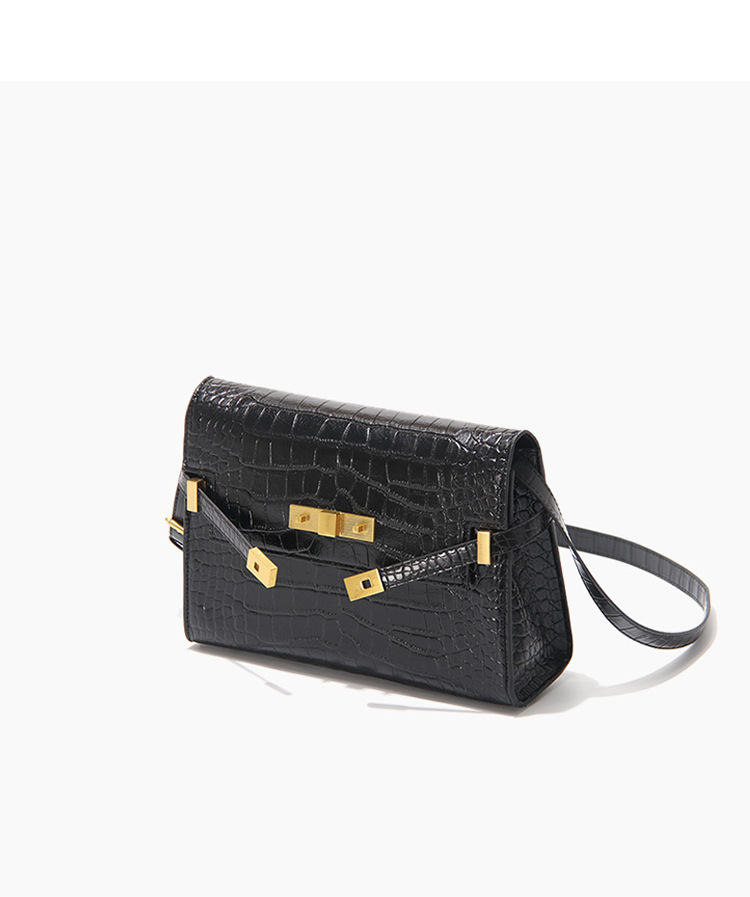 采宁曼哈顿包包女2020新款潮女包凯莉包百搭邮差包单肩包法棍包黑色