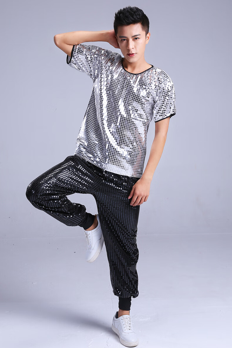 演出服男成人现代爵士舞青春亮片啦啦操表演嘻哈街舞套装舞蹈服装2020