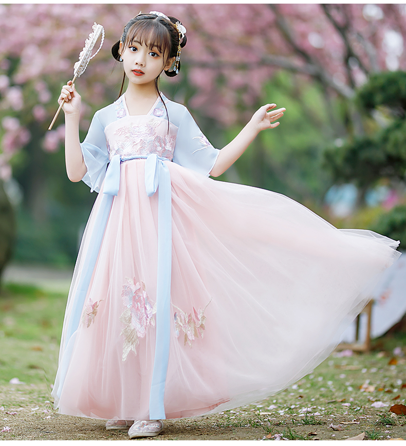 迪士尼轻奢高档品牌童装 汉服女童夏装儿童古装公主仙女裙子女孩中国