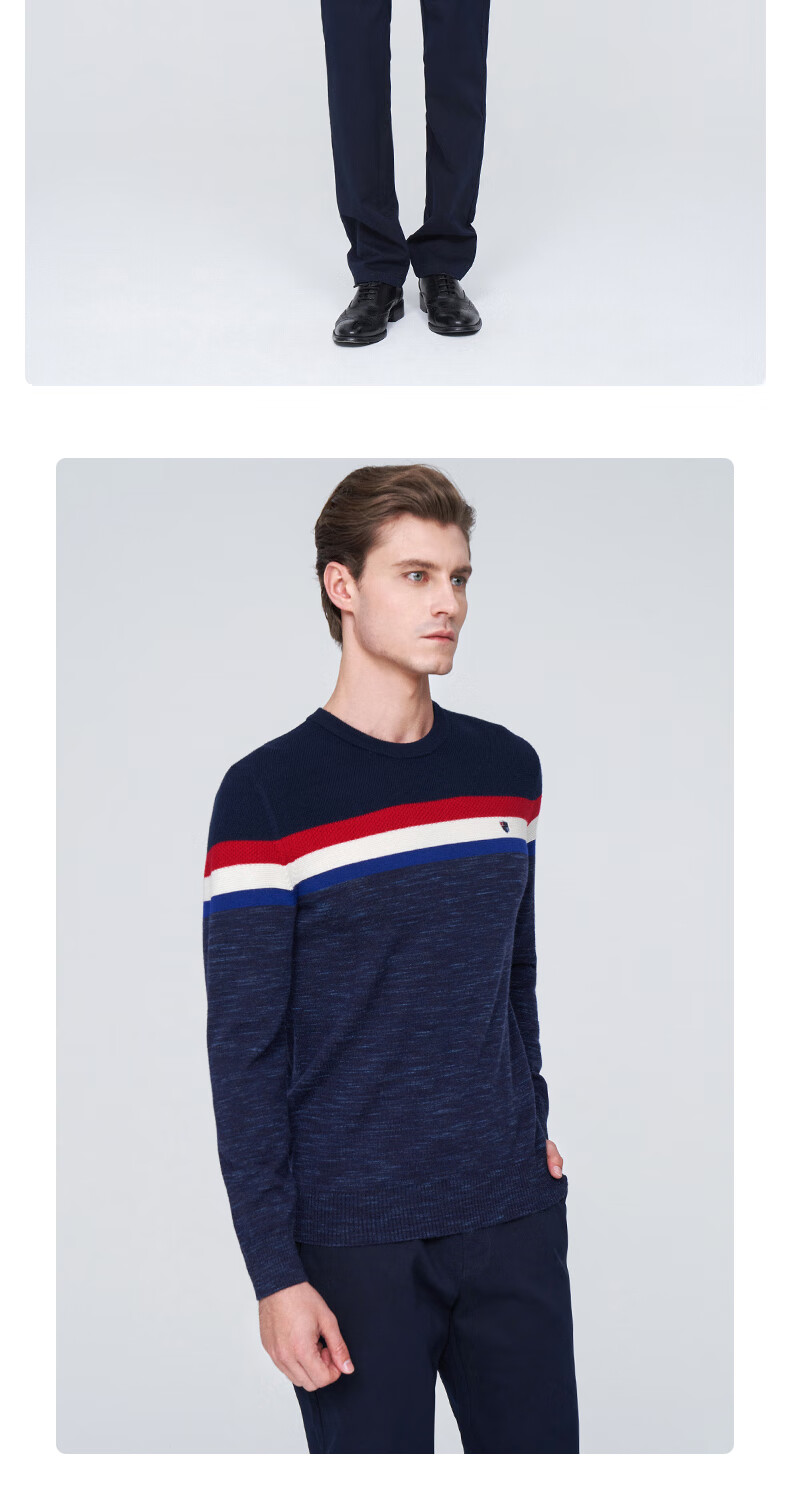 versino梵思诺男装2020秋冬新款毛衣男士男100纯羊毛内搭蓝色55bxl