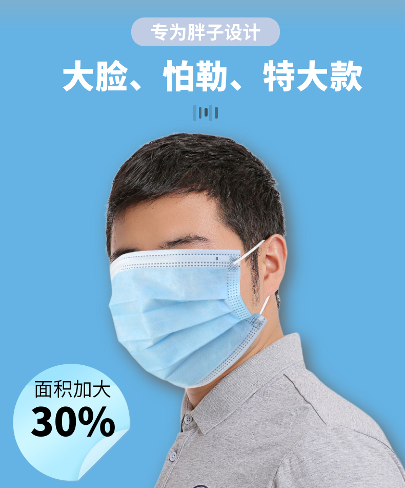 恬羽致净大号口罩大脸专用男女胖子一次性加宽加大码遮全脸防晒透气