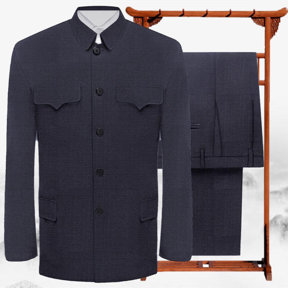 兄弟临 中山装男青年春夏军便装中老年中山装套装爷爷老式中山服老人