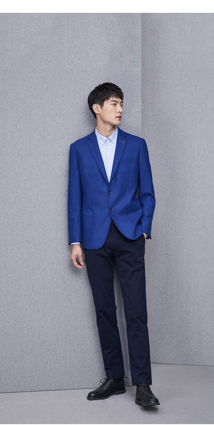 hla海澜之家平驳领净色毛呢休闲西服绅士单西外套男西服外套含羊毛