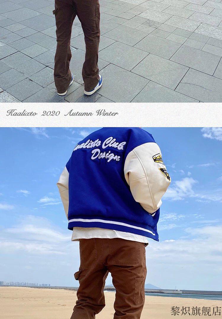 kaalixto官方国潮牌 蓝白棒球服经典夹克外套字母嘻哈印花宽松百搭