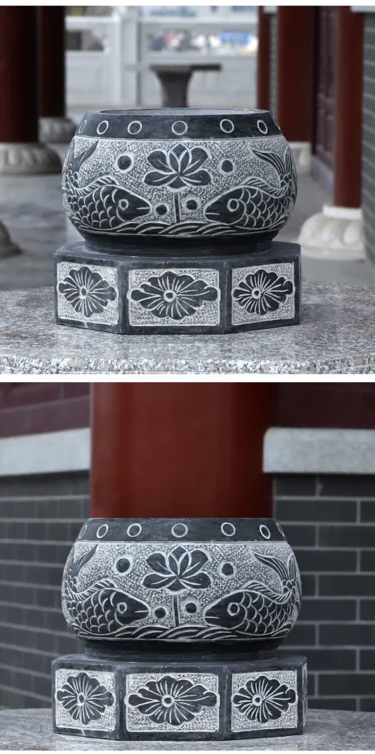 蓝桂青石柱墩底座石墩子垫基石柱脚石雕柱皮圆墩空心石柱础柱顶石庭院