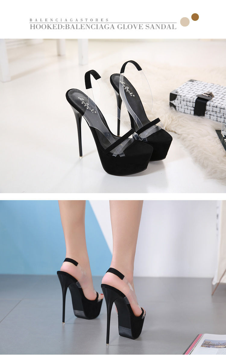 恨天高高跟鞋走秀恨天高性感夜店17cm超高跟时装凉鞋pvc女凉鞋宴会