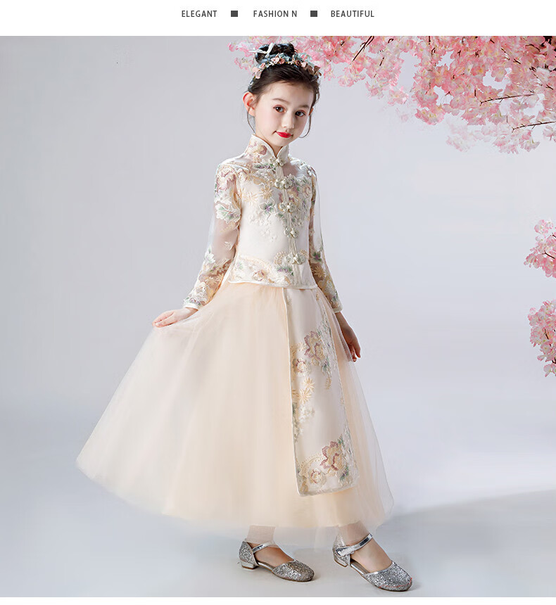 女童旗袍裙儿童礼服中式中国风唐装两件套小女孩古筝演出服秀禾图片色
