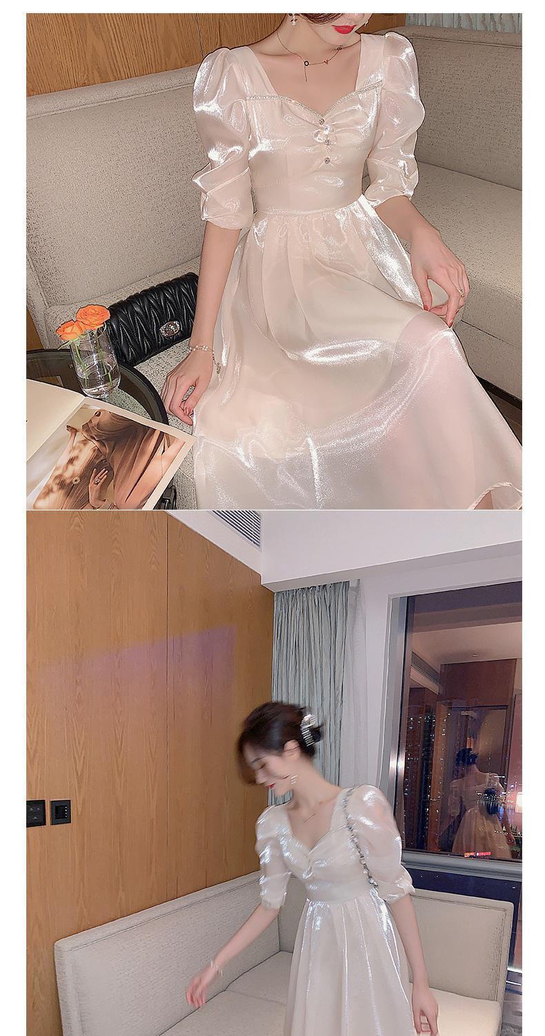 高品质连衣裙女春新款法式暮云纱连衣裙女夏季短袖白色长裙子仙女裙超