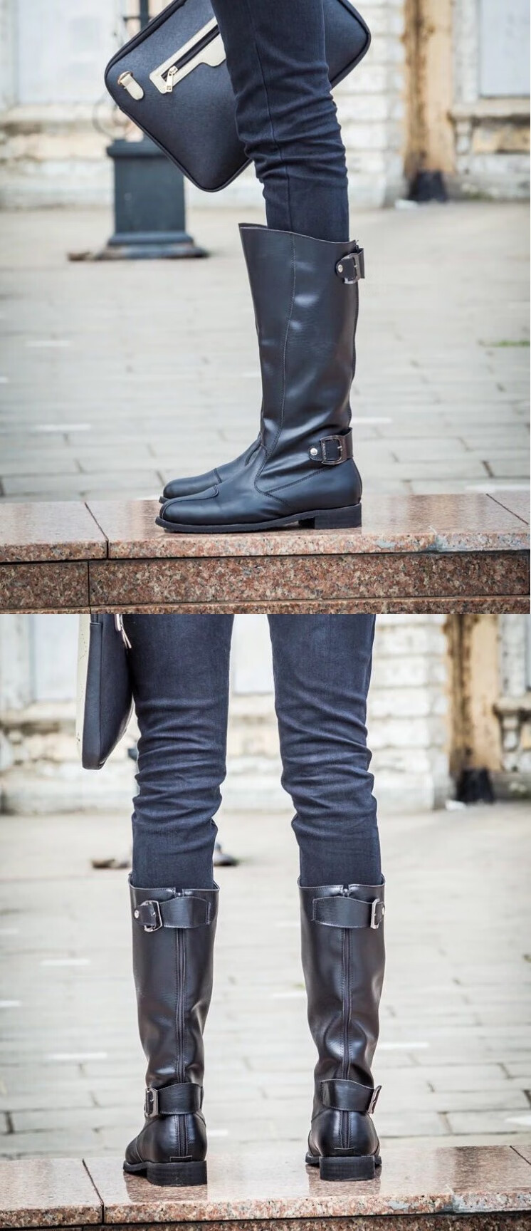 马术靴西部牛仔机车骑士皮靴男士长筒高筒二战靴马术骑马靴黑色6817