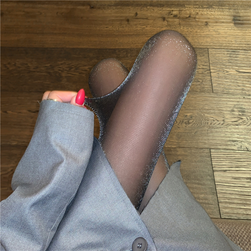 巴黎世家官方夏季薄款闪光银色丝袜女性感发光黑色丝袜珠光网红jk黑丝