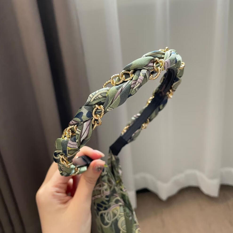 【欧阳先生】法式优雅复古水钻链条飘带发箍发带一体系森系仙美麻花辫