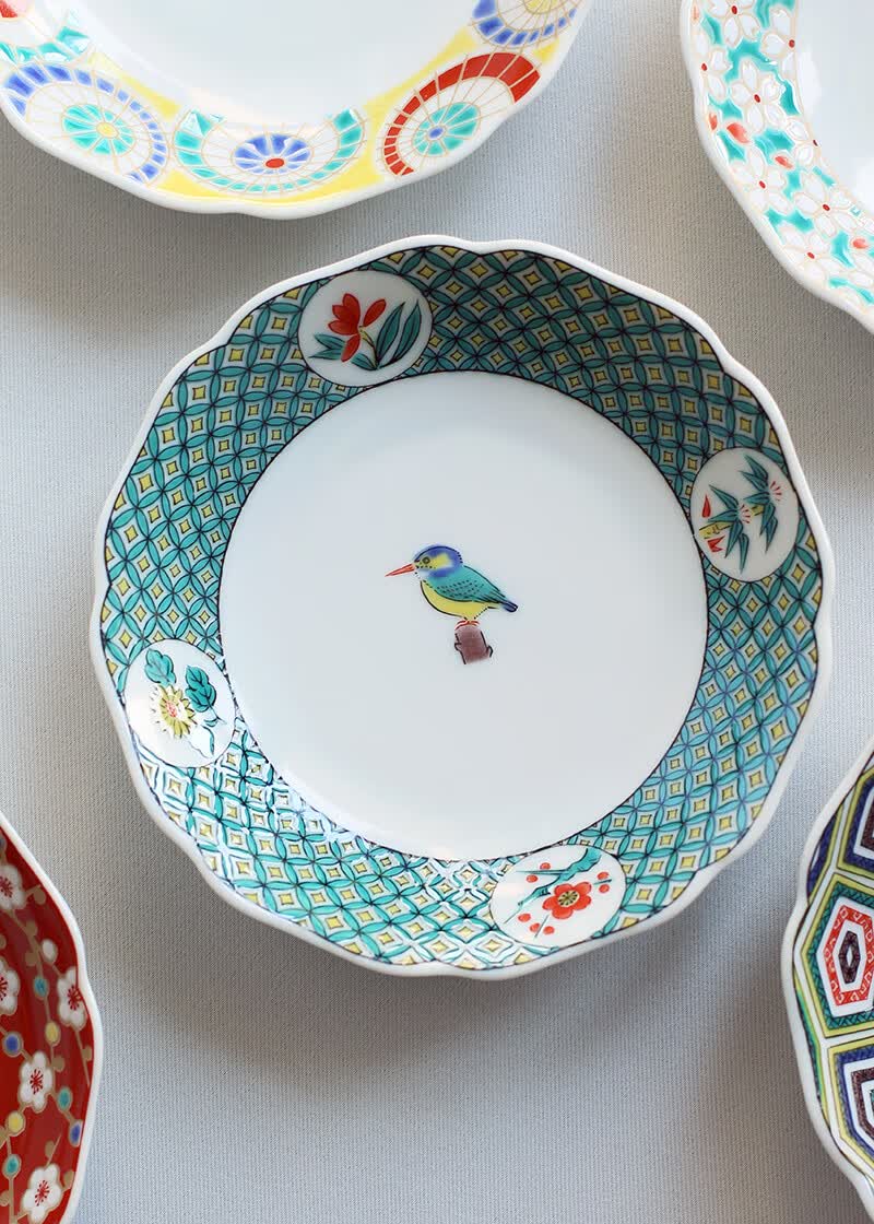 丽芳阁现货 单只售 日本进口 九谷烧彩绘小碟 水果甜点盘 花鸟纹餐具