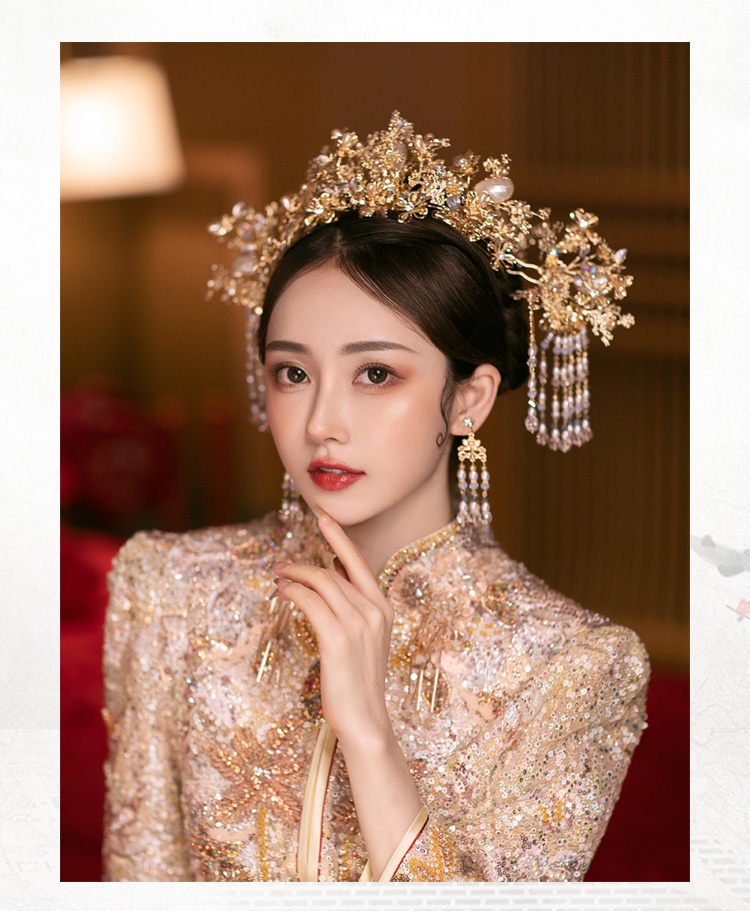 凤冠头饰成品新娘发饰中式婚礼民族风凤冠头饰古装金色华丽大冠秀禾服