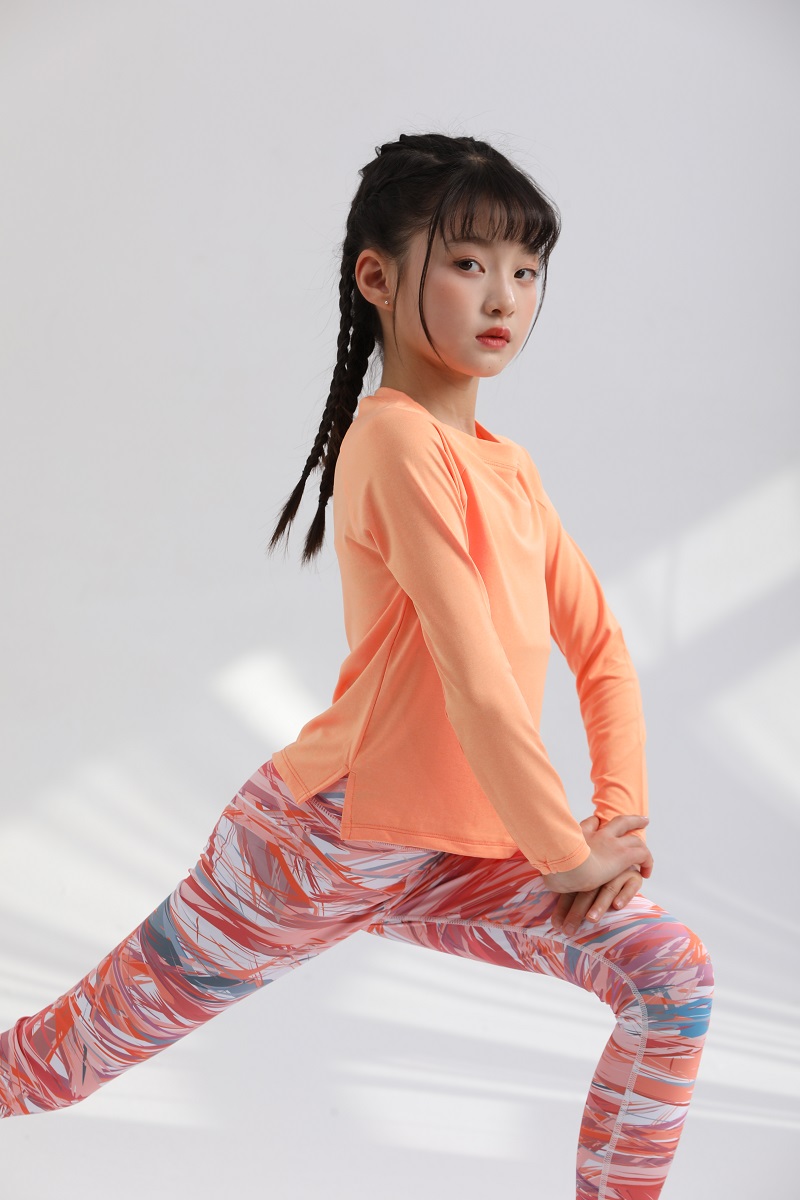 欧美新款亲子儿童瑜伽服套装女孩九分速干衣高弹跑步运动紧健身裤儿童