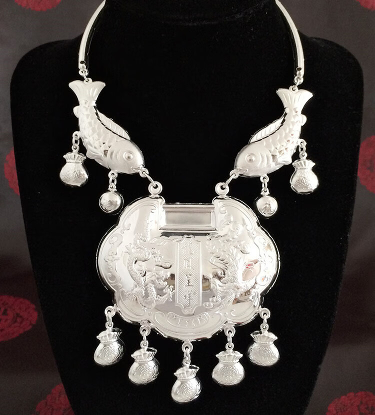 s999纯银项圈银锁宝宝婴儿百岁周岁项链复古颈圈长命锁 百福特别精致