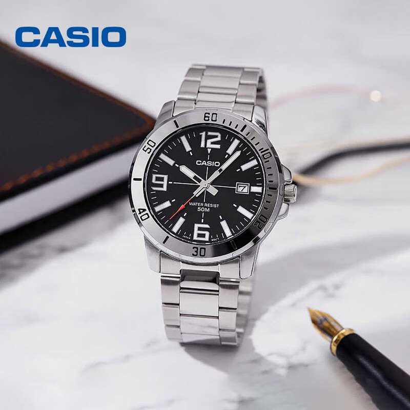 卡西欧 海外代购casio手表男剑鱼水鬼商务石英钢铁之心非机械mtp-vd01