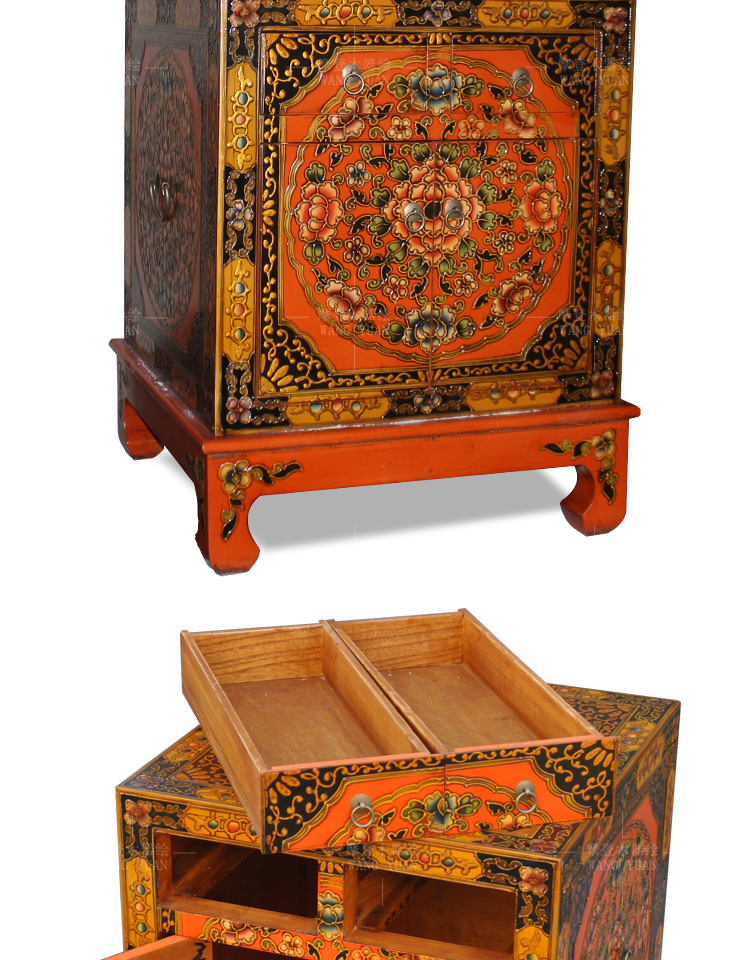 捷陆龙藏式家具实木沙发角柜西藏箱子角几做旧仿古边几轻奢床头柜小