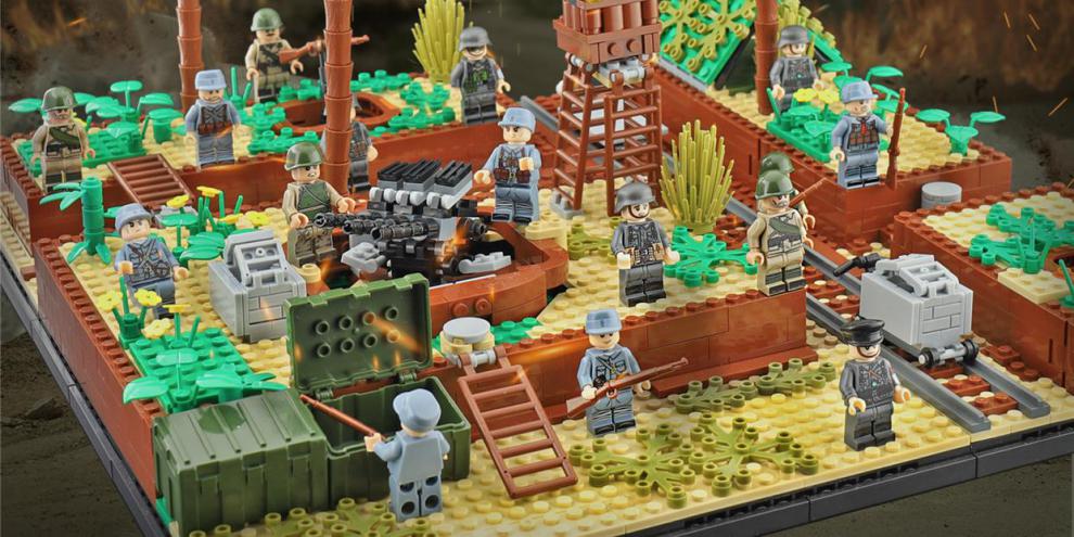 乐高二战军事积木堡垒场景战壕八路军人仔儿童拼装玩具男坦克 大型