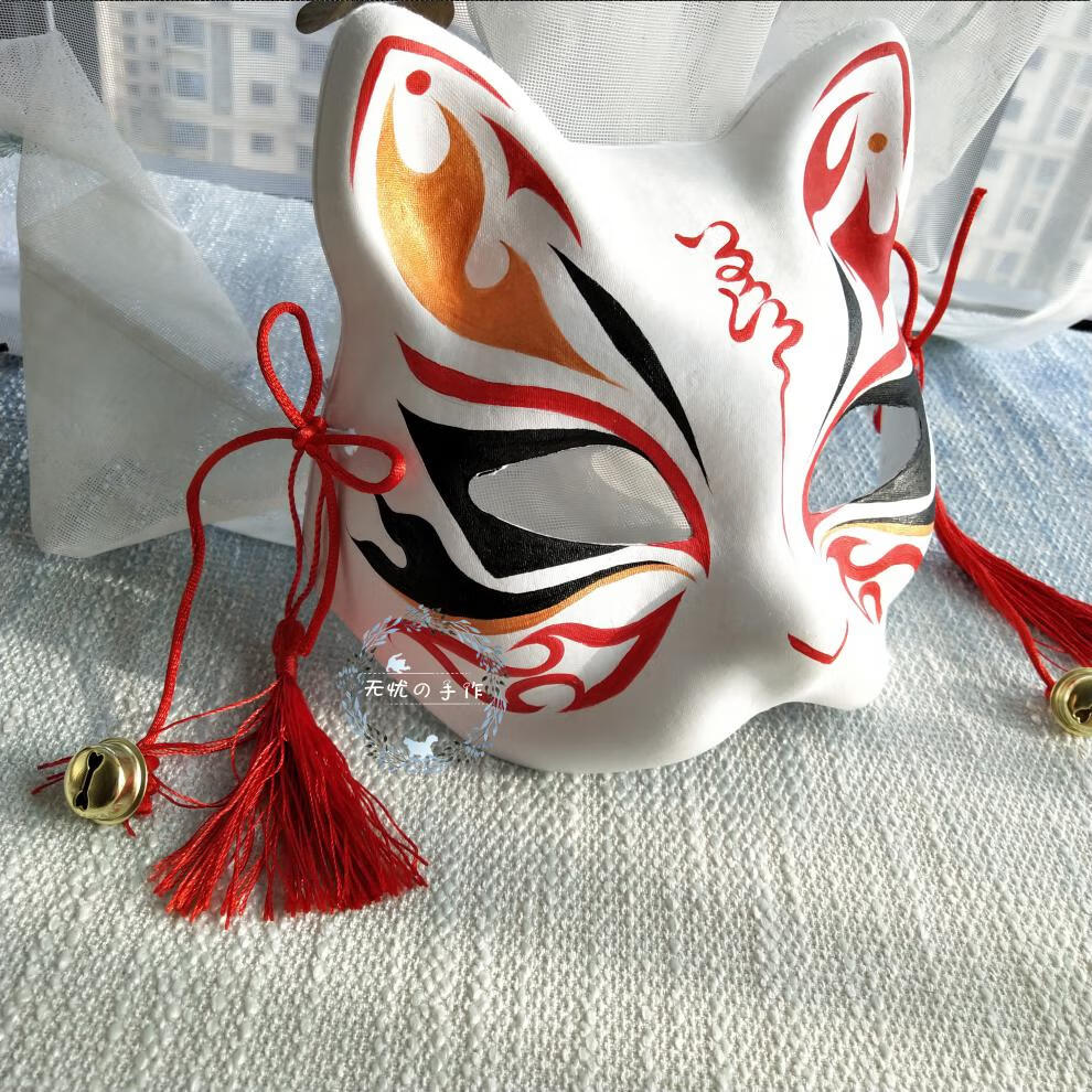 网红狐狸面具半脸猫脸纸浆面具和风手绘日本舞会动漫cosplay道具下午2
