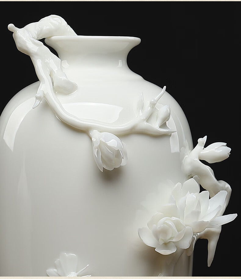 骄意陶瓷花瓶摆件白瓷传统工艺品捏花技艺手工花瓶装饰可用于店面办公