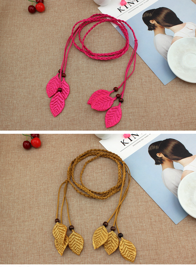 卡若登新品毛衣腰链女士编织腰绳树叶时尚流苏装饰配裙子打结细腰带女