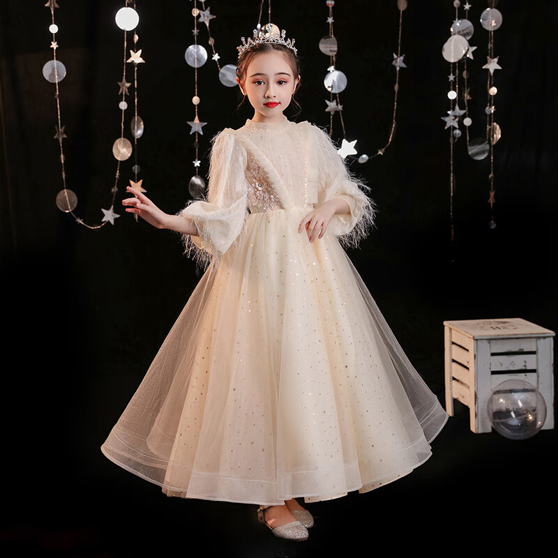 简霏女童主持人礼服 冬季儿童婚纱裙小女孩花童公主裙小学生钢琴演出