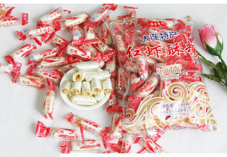 大连特产老式虾酥糖大虾酥虾糖喜糖酥心糖零食糖果454克*2袋 4克*2袋