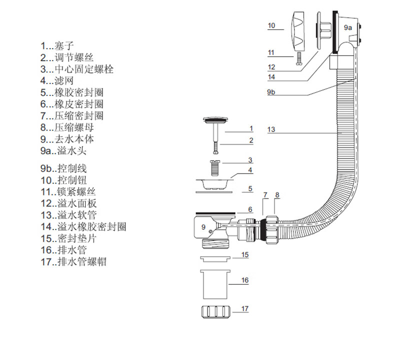 科勒卫浴配件浴缸排水下水器浴缸排水管含溢水k17295tcp17295tcp抛光