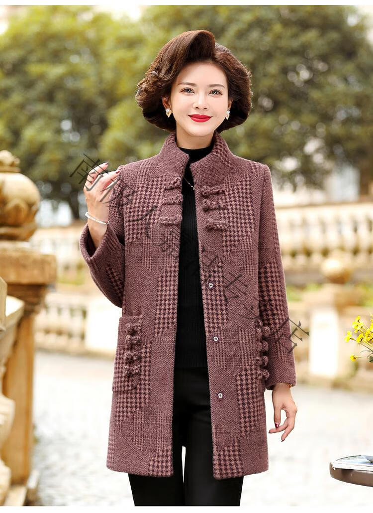中年妈妈秋冬装外套洋气高贵中长款中老年人女装加厚羊绒大衣秋天穿的