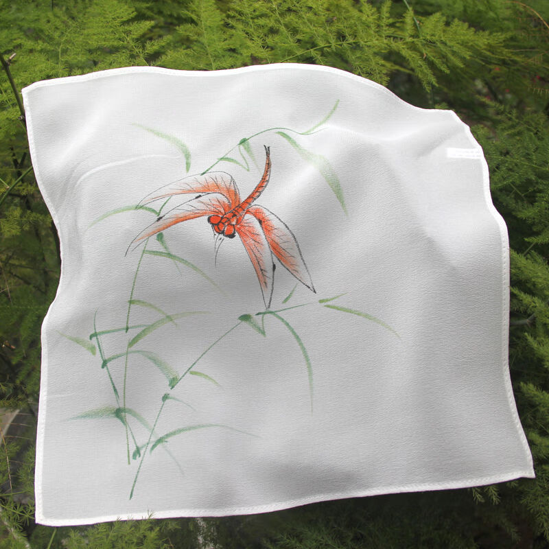 新品手绢女中国画手绘双绉手帕复古风手绢女士随身意境梅花