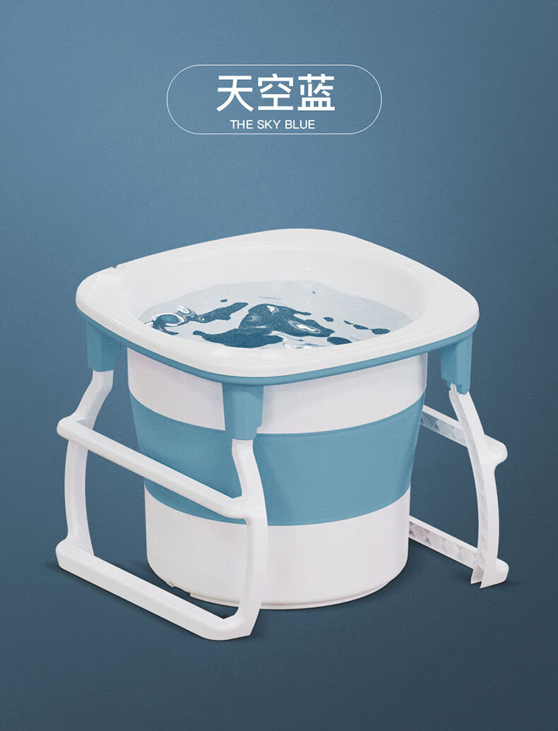 成人折叠洗澡桶大人泡澡家用小孩加厚游泳浴桶身蓝色脖子游泳圈圆形