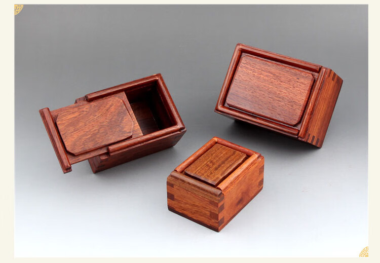 悦木东南缅甸花梨木盒子正方形滑盖型榫卯结构实木文玩扳指首饰纪念品