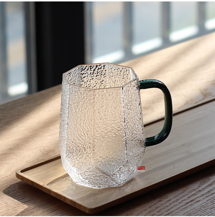 唐兴 锤纹玻璃杯子透明水杯办公室喝水杯子带把带盖绿茶杯大容量茶杯