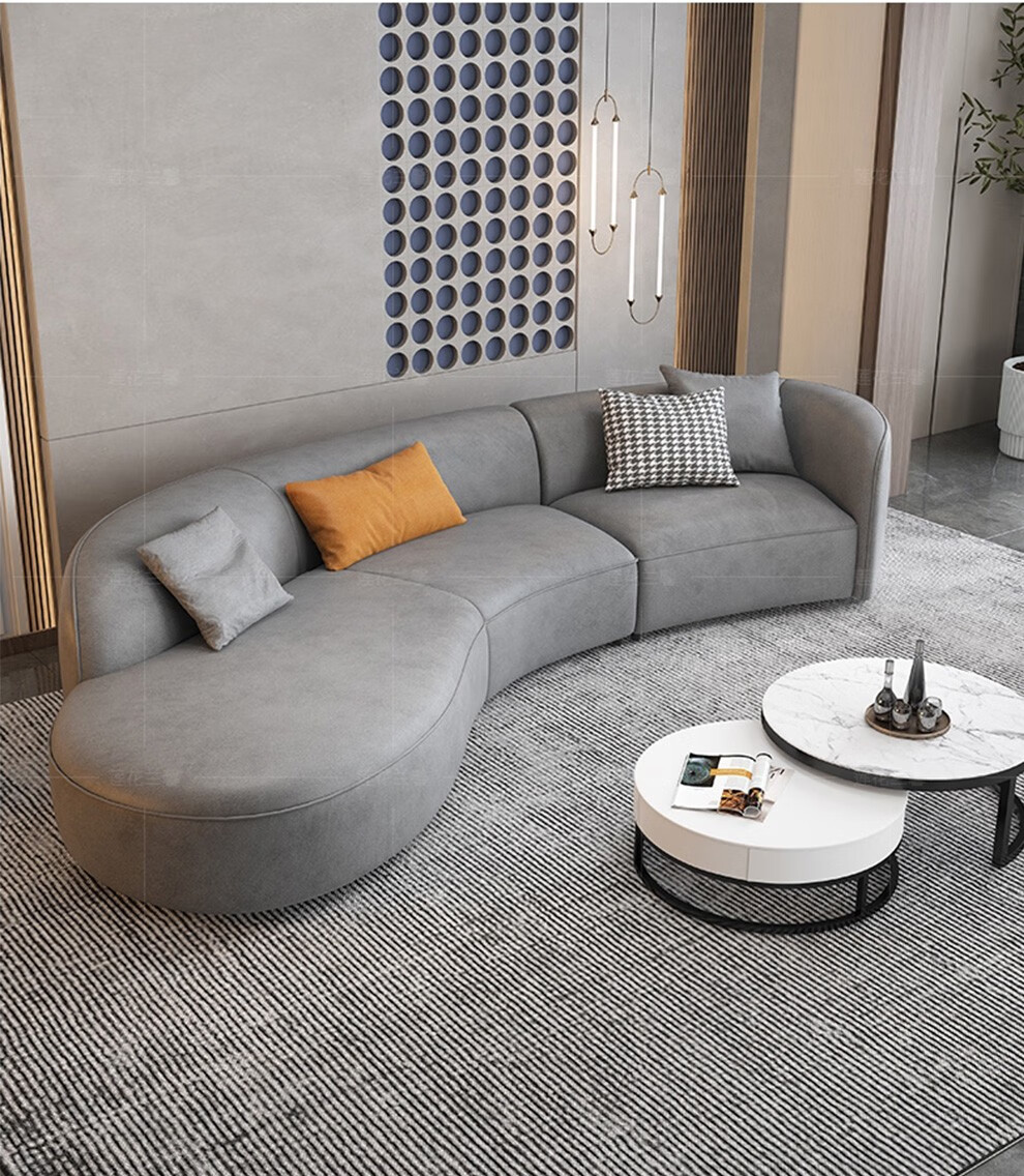 安圣瑞沙发意式轻奢科技布沙发轻奢弧形三人沙发港式样板房设计师款