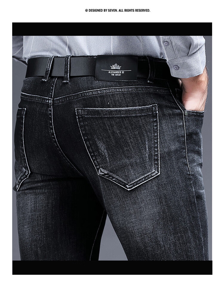 罗威凯狮 牛仔裤男春秋季青年时尚透气裤子休闲修身弹力长裤男生男士