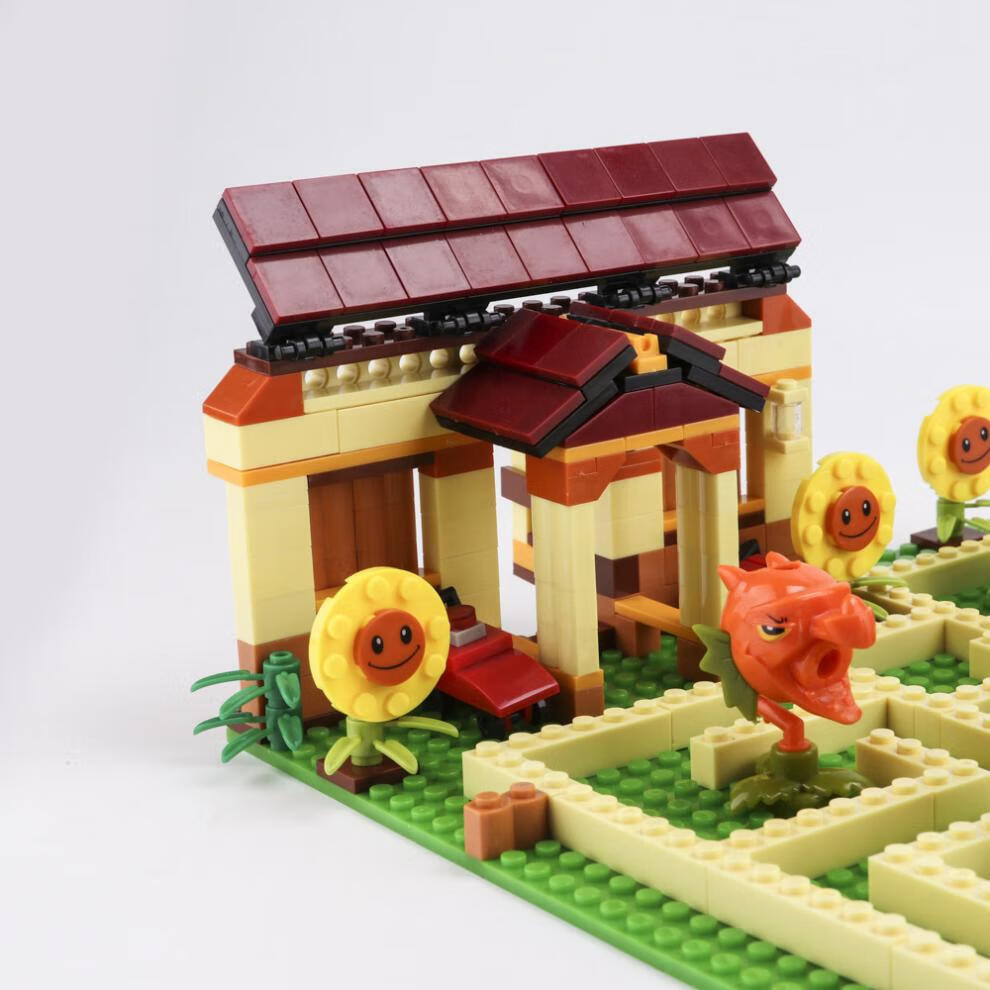 植物大战僵尸2玩具 僵尸系列花园迷宫场景人仔小颗粒拼装拼插男女孩