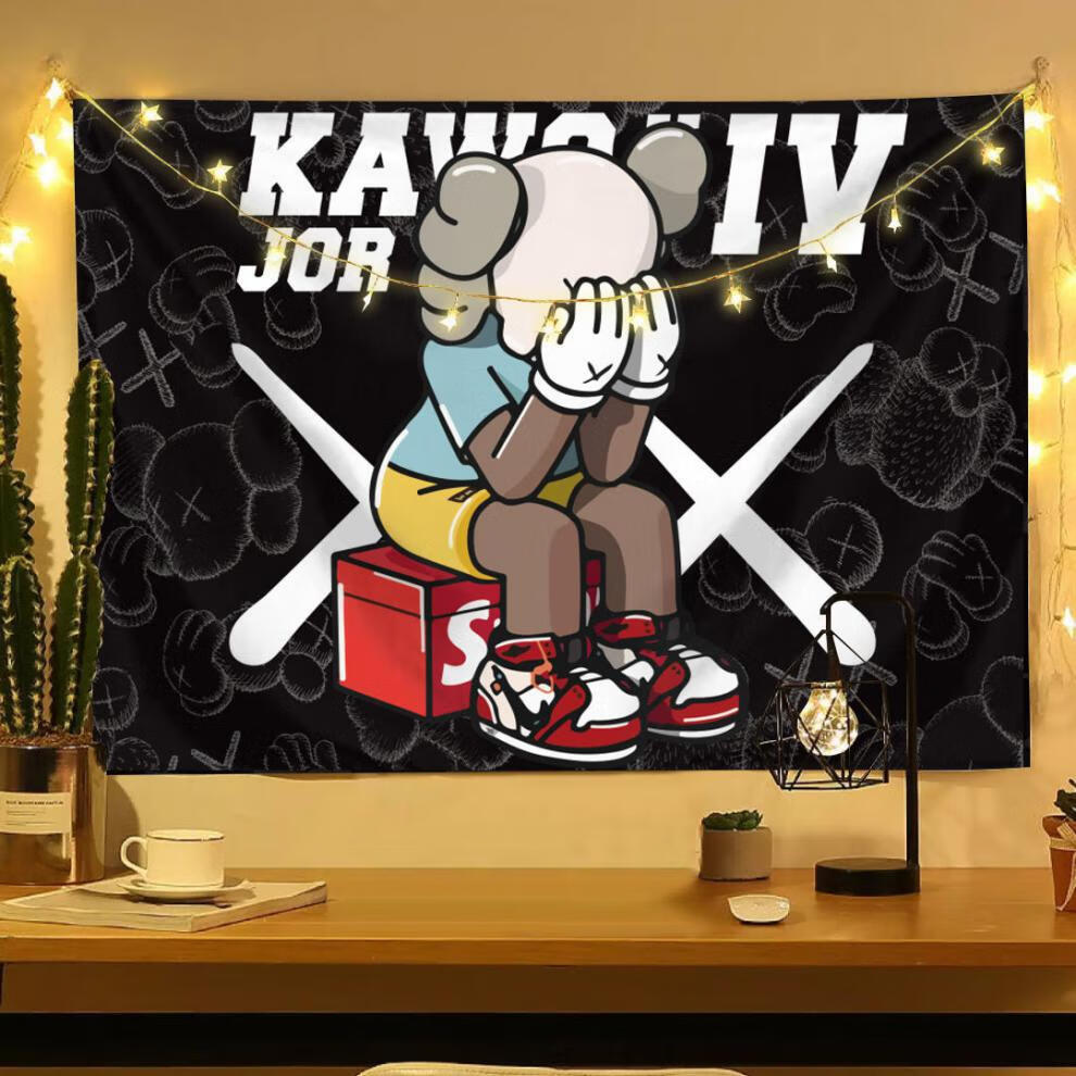 饰嘉华新款芝麻街kaws挂布潮牌网红卧室背景布床头布置宿舍改造挂毯报