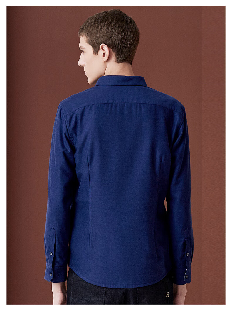 vasto/华斯度磨毛衬衫深蓝男士长袖休闲高端男装牛仔蓝翻领衣服 186蓝