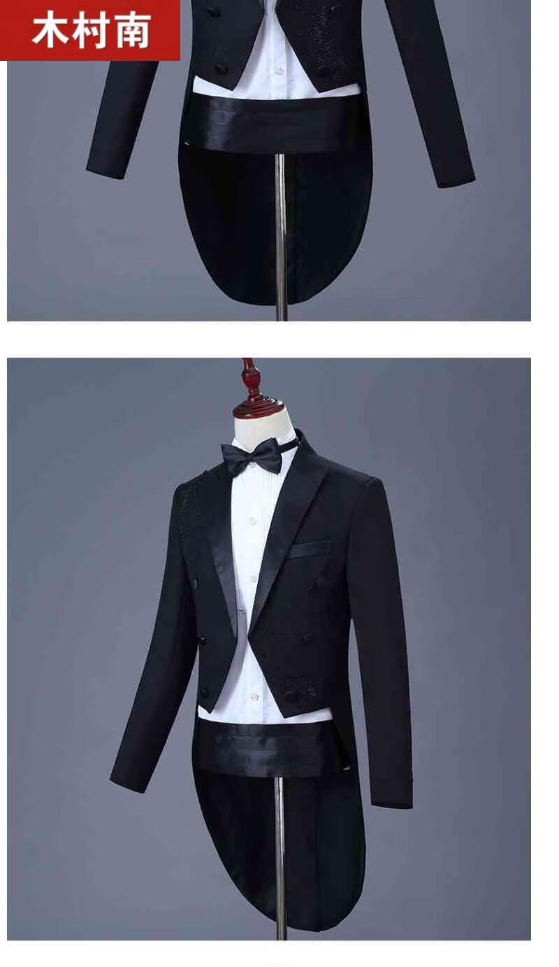 新款季男士礼服燕尾服套装钢琴演出服男士合唱指挥出场礼服 黑钻 s