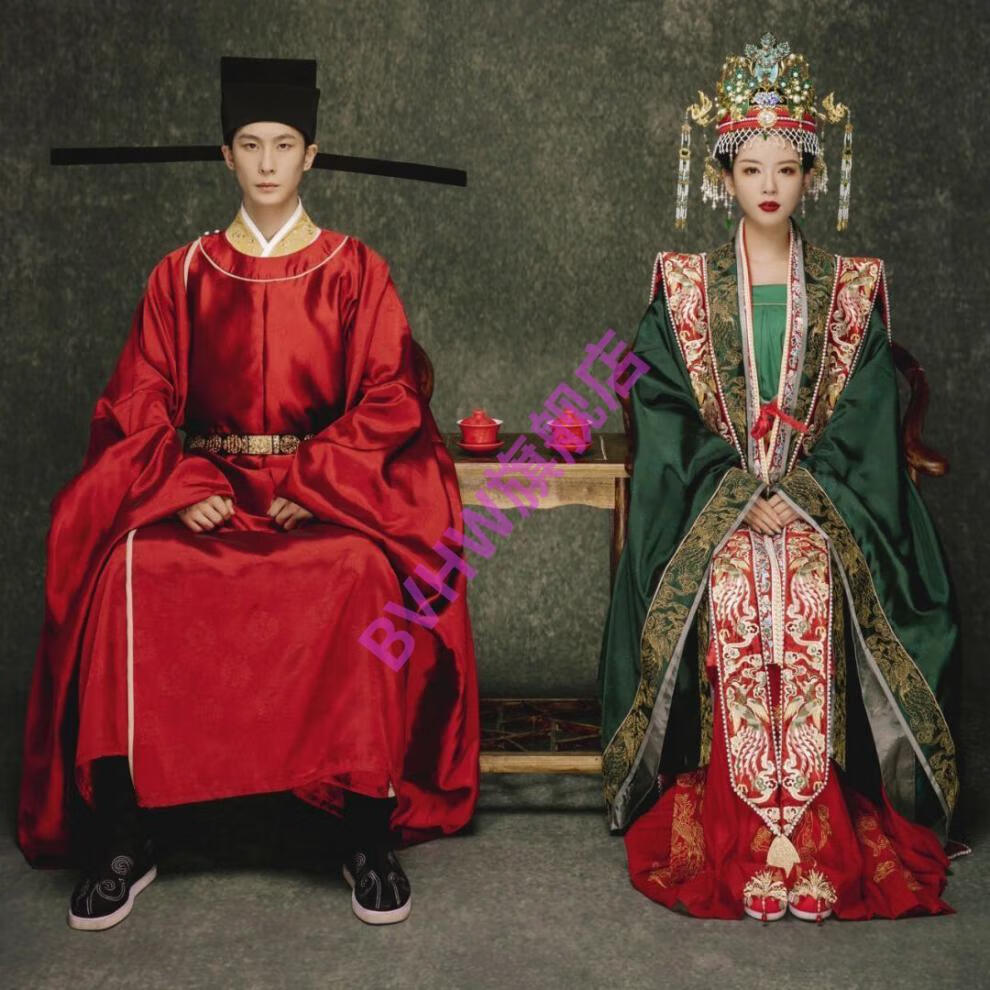 新款新中式明制汉服情侣主题影楼摄影服装宋制婚纱照古装凤冠霞帔礼服