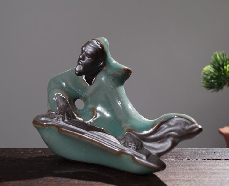 天南兄弟盆景假山摆件陶瓷小人物老翁下棋翁弹琴吹笛配件上水石吸水石